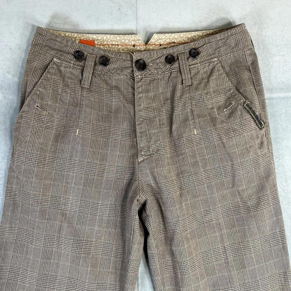 Hugo Boss Plaid Pants Mens 48 (32x34) Brown Houndstooth Patchwork Crafted Orange